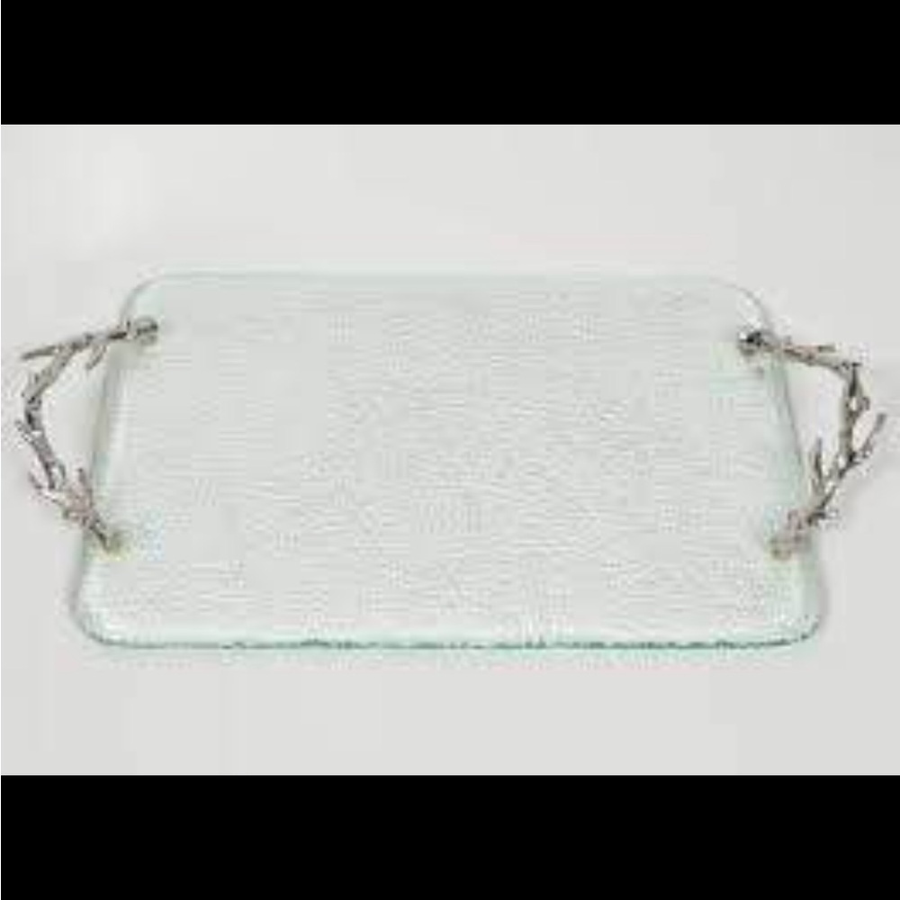 Michael Aram Coral Ocean Silver and Glass Cheese Serving Tray Silver Handles